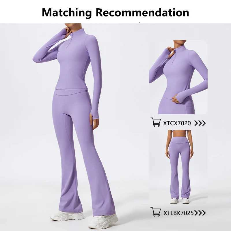 Ctenkevet New Women High Waist Yoga Set Two-Piece Gym Half Zipper Top Sports Suit Female Workout Flared Pants Sport OutfitT251211