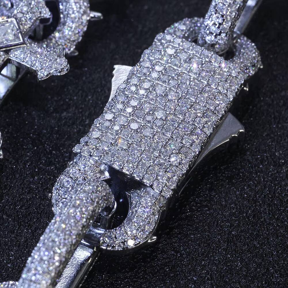 Nuoya Hip Hop 925 Silver VVS Moissanite Diamond Chain 16mm Thorns Cross Infinite Symbol Link Chain Necklace Womens Fine Jewelry