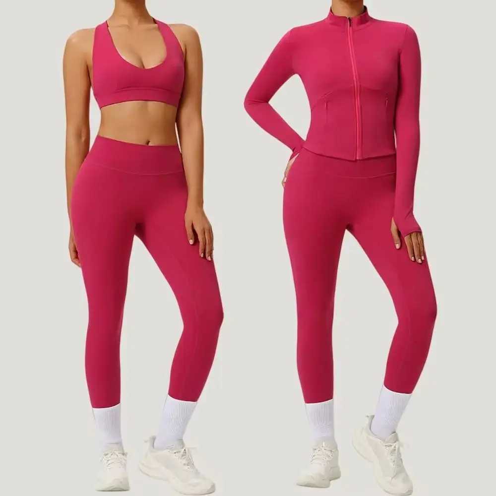 2PCS Yoga Suit Sports Set Womens Sets Fitness Push Up Sports Bra Shockproof Running Long Sleeve Leggings Impact Gym ClothesT251211