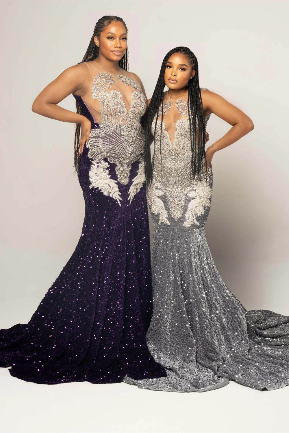 Stunning Silver Grey Mermaid Prom Dresses For Black Girls 2026 Scoop Sleeveless Beadings Appliques Sequined Long Evening Party Gowns Formal Vestidos d
