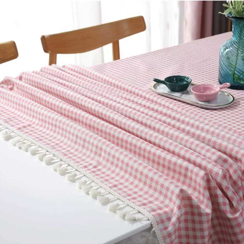 Gingham Red Tablecloth Rectangle Cotton Checkered Gift Table Cloth with Tassel Washable Wrinkle Free Plaid Table Cov H251211