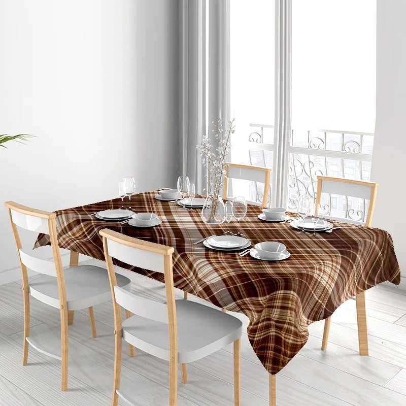 Plaid Tablecloth - Dining Room Decor Large Size Cotton Linen Kitchen Cover Brown Tones for Home Decoration H251211