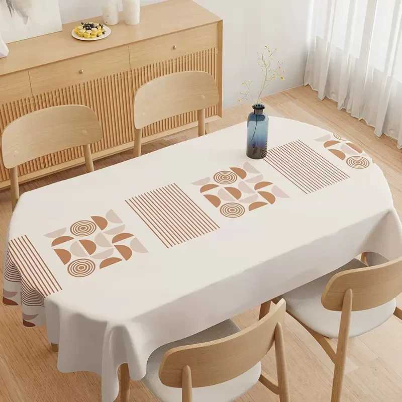 Beige Waterproof Oil-proof Table Cover PVC Oval rectangular universal Table Geometric Easy Clean Coffee Dinning Home Decor Cover H251211