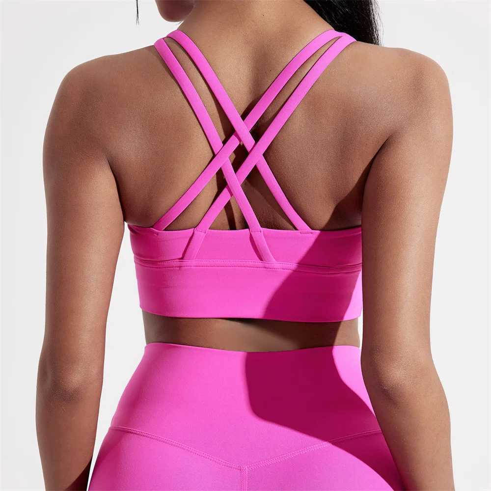Solid Color Women Cross back Fitness sport Bra high strength Tight Top Comprehensive Training Gym Yoga Underwear With Chest PadT251211