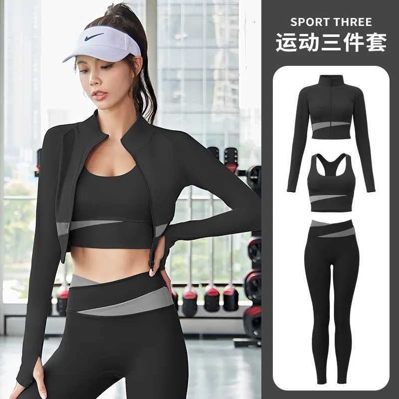 Women Yoga Patchwork 3 Piece Set Fitness Gym CoatsBraLeggings Workout Running Sportswear Clothing Tracksuit Ensemble FemmeT251211
