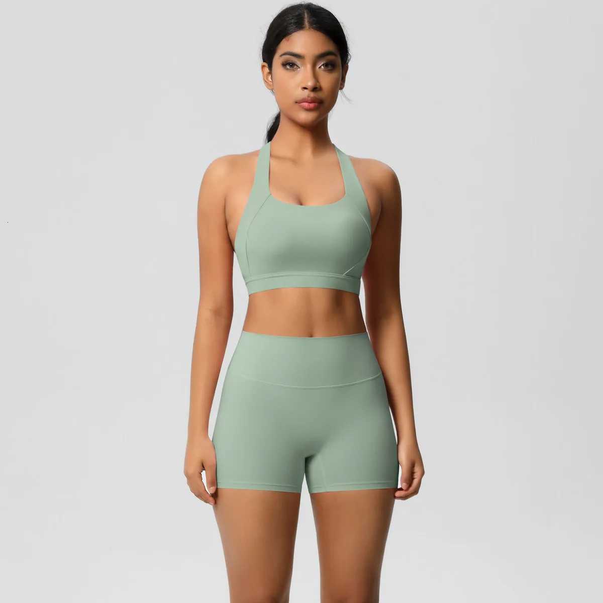 2Piece Women Yoga Clothes Crossover Back Sports Underwear Gym Sports Crop Tops Running Cycling Sports Gym Shorts Quick-DryingT251211