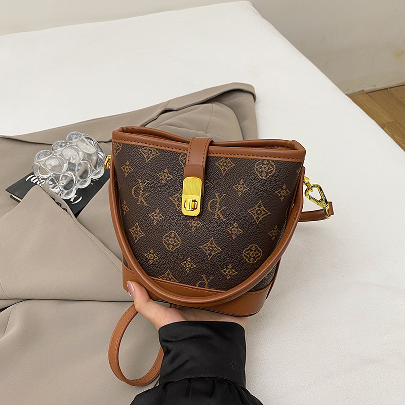 Free Freight Bag Female Simple Senior Sense Old Flower Bucket Bag Temperament Fashion Shoulder Cross-Body Bag Female Bag