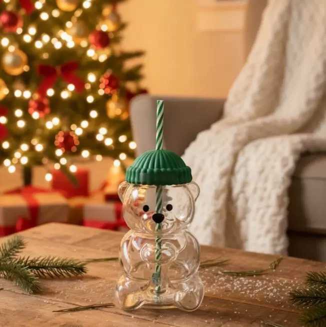 Bearista Glass Straw Cup Teddy Bear Cup with Glass Straw Cartoon Bear Glass Mug Steal Your Heart L251127