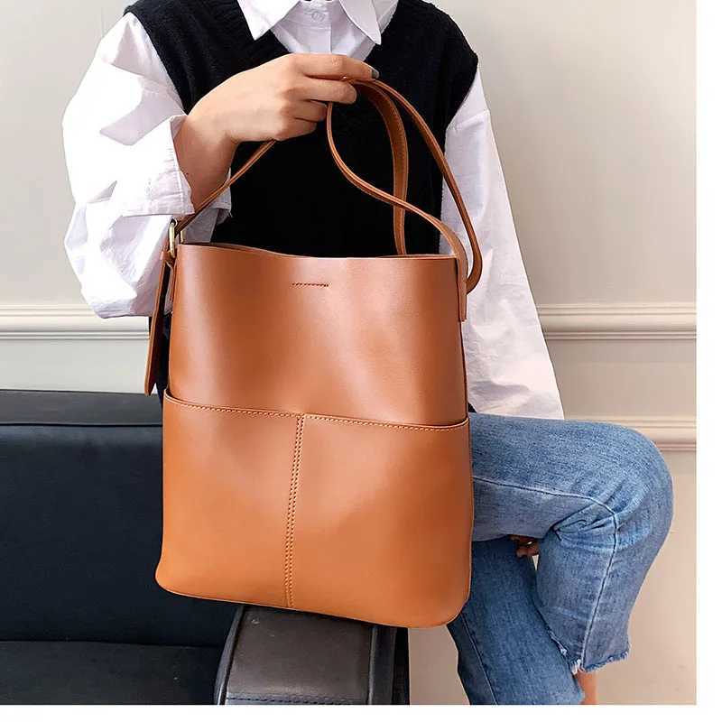 Fiable 2024 wens leather shoder bucket bags handbags winter fall autumn femme design casual sac de luxe femme vintage Y251211