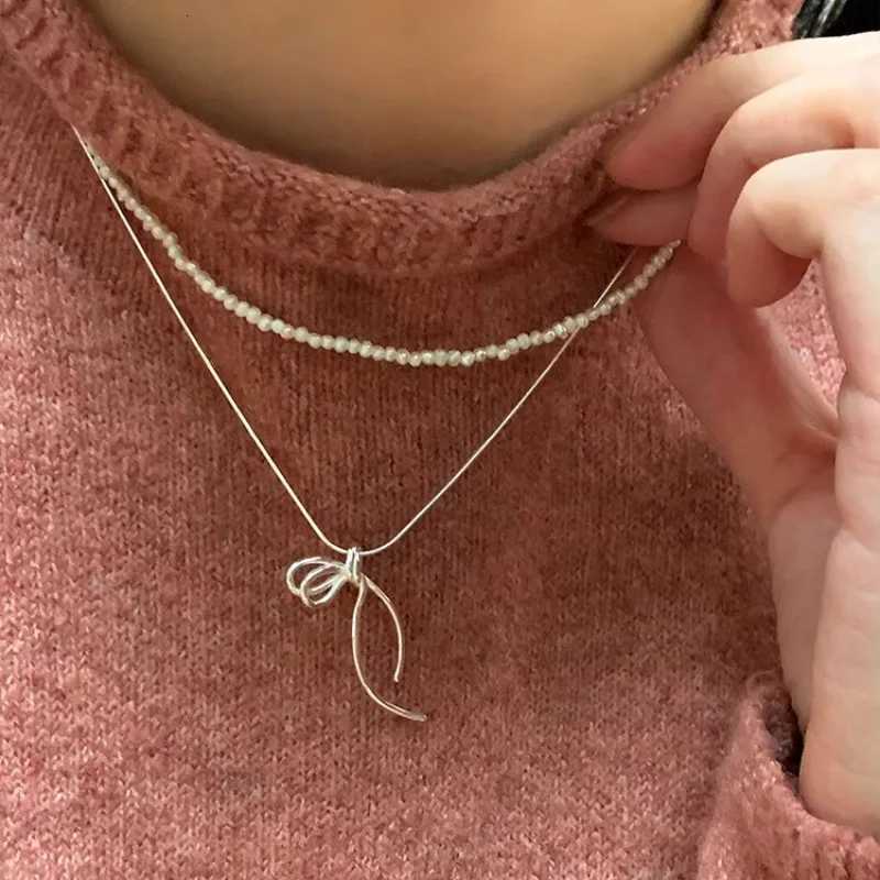 925 Sterling Silver Necklace Bowtie Ribbon Simple Knot Punk Geometric for Women Girl Jewelry Gift Dropshipping Wholesale M251211