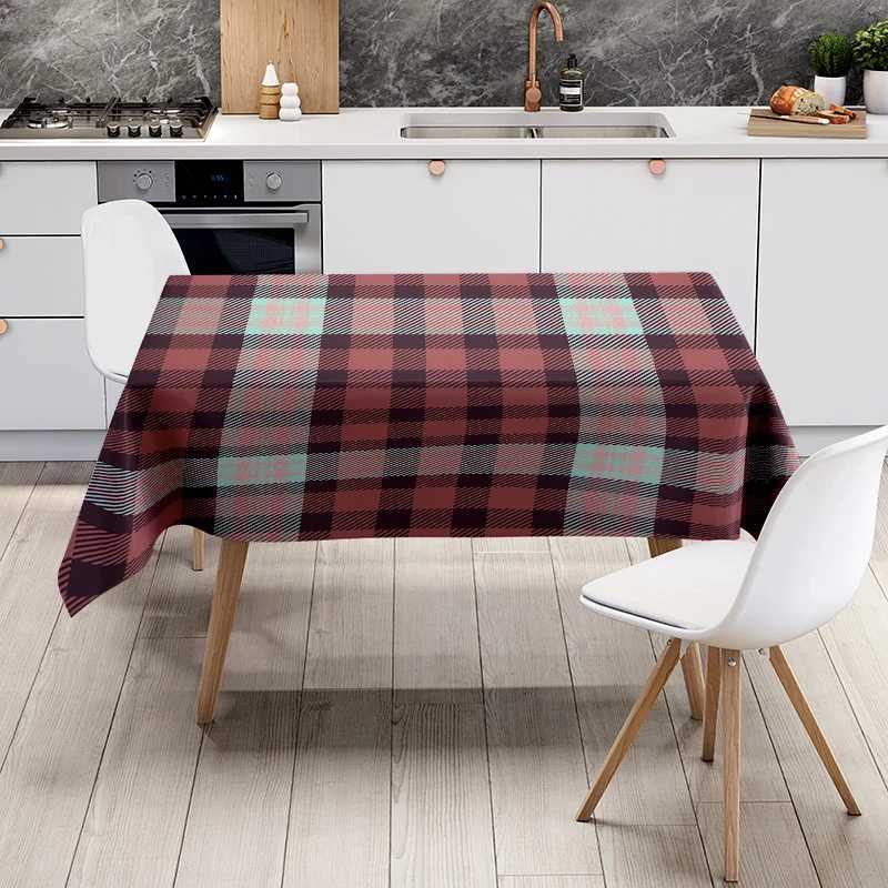 Modern Plaid Printed Tablecloth Home Decoration Waterproof Kitchen Dining Blanket in Multicolor H251211