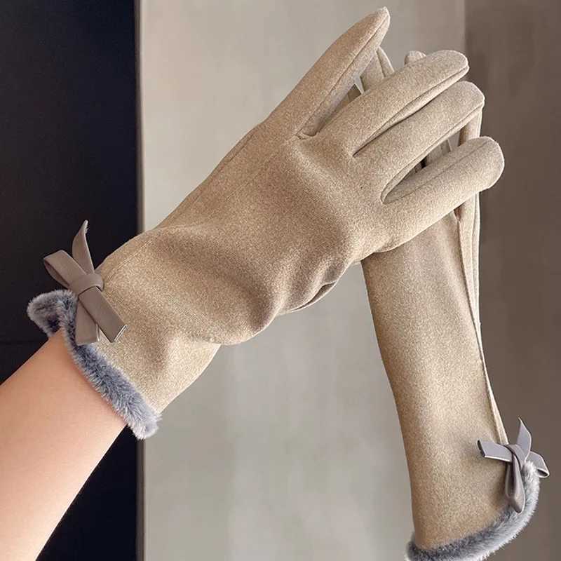 Winter womens gloves with touch screen for driving and cycling thickened fleece for warmth and warmth Korean version gentle Y251211