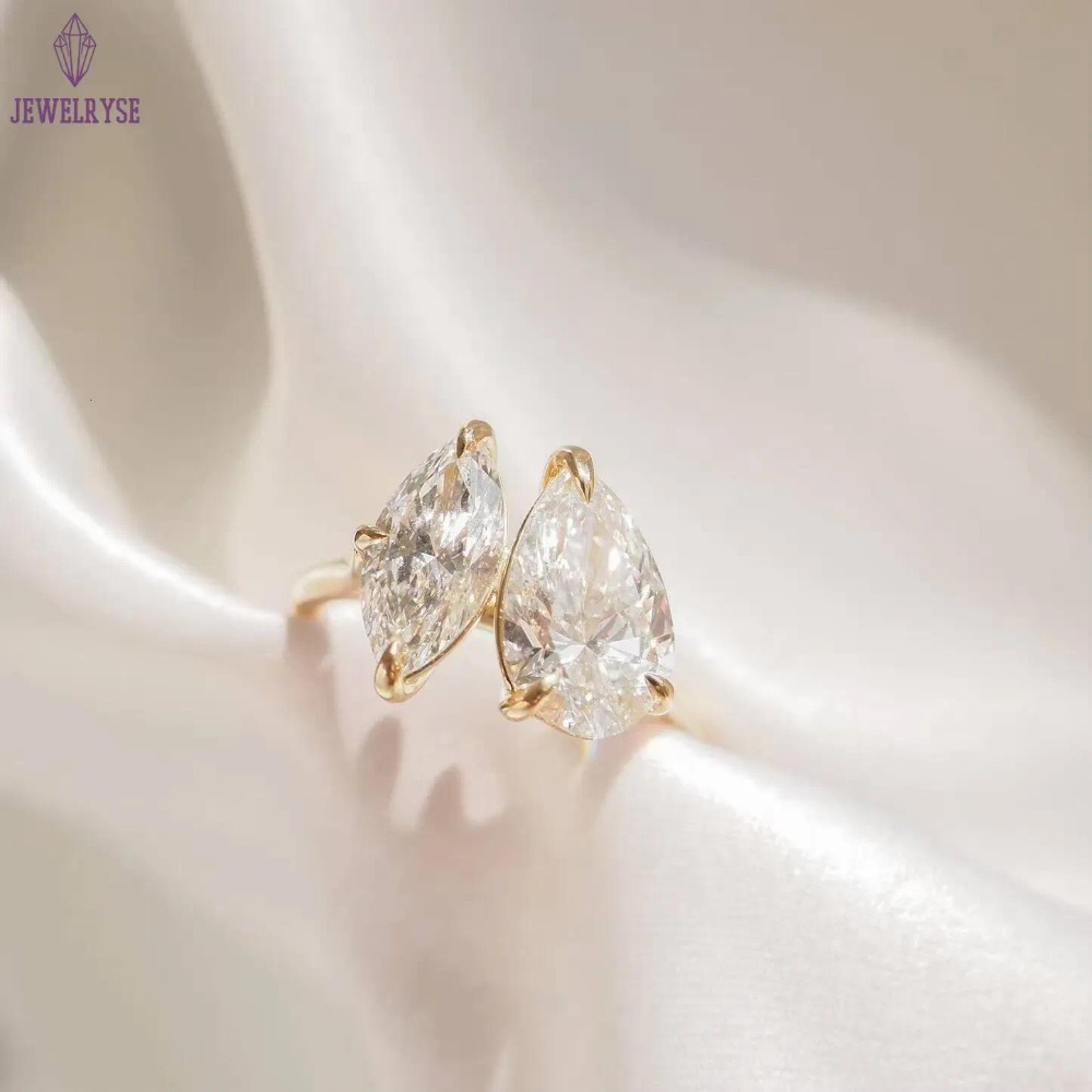 Bridal Jewelry Double Stone Engagement Marquise Cut 14k Solid Gold Pear Cut Lab Grown Diamond Toi Et Moi Ring