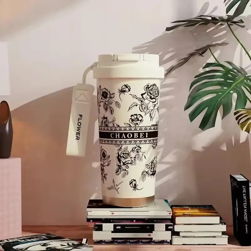 500ml 316 Stainless Steel Woman Flower Coffee Mug Vacuum Flask Straw and Directly Drinking Insulated Tumbler Thermal Cup Gift 251208 W260226