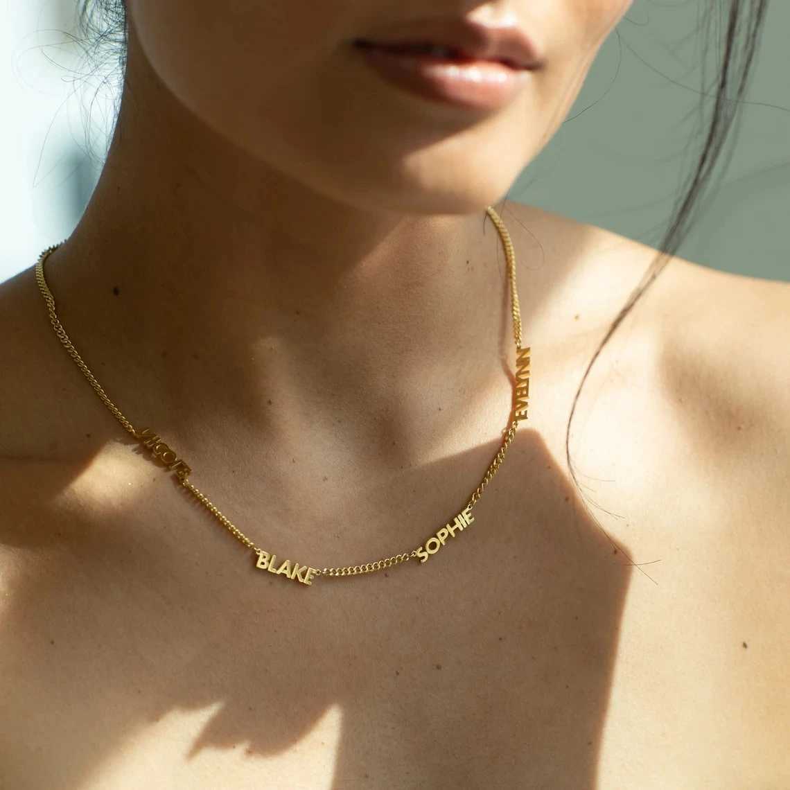 Custom Multiple Names 3mm Cuban Chain Necklace for Women Stainless Steel Personalized Family Members Name Birthday Jewelry Gift M251211