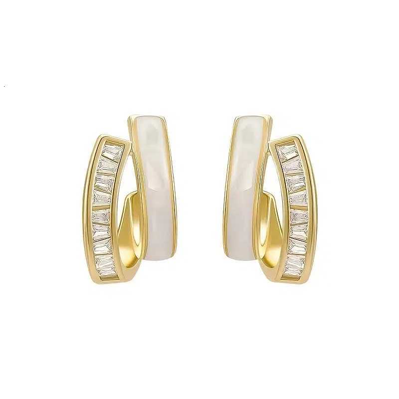 Huitan Geetric Gold Color Stud Earrings for Wen Handmade White Enamel Cubic Zirconia Fashionable Earrings Fem Jewelry Y251210