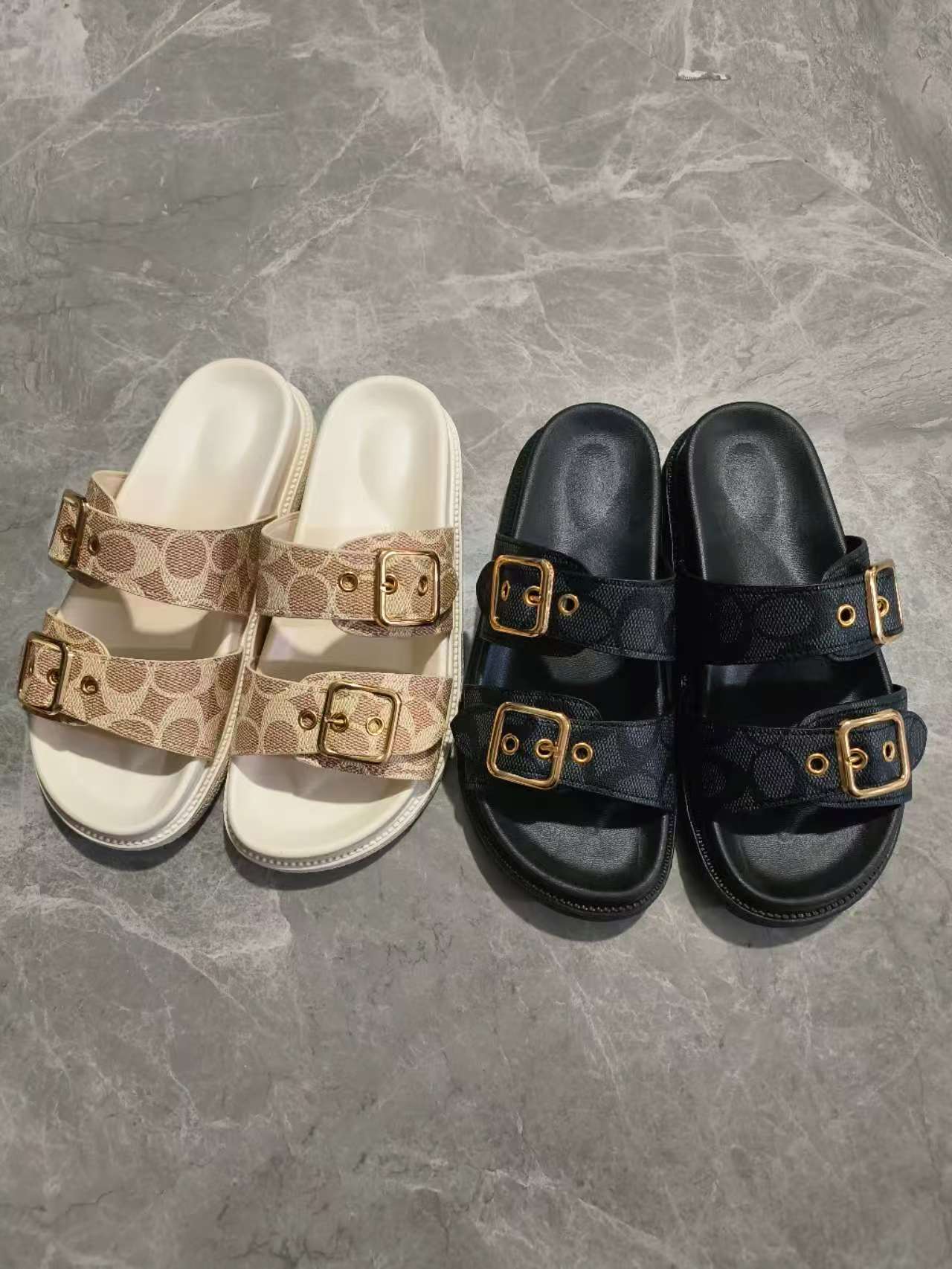 Womens Slippers Fashion Thick-soled Metal Buckle Women's Home Soft-soled EVA Sandals Summer Non-slip Beach Flip-flops
