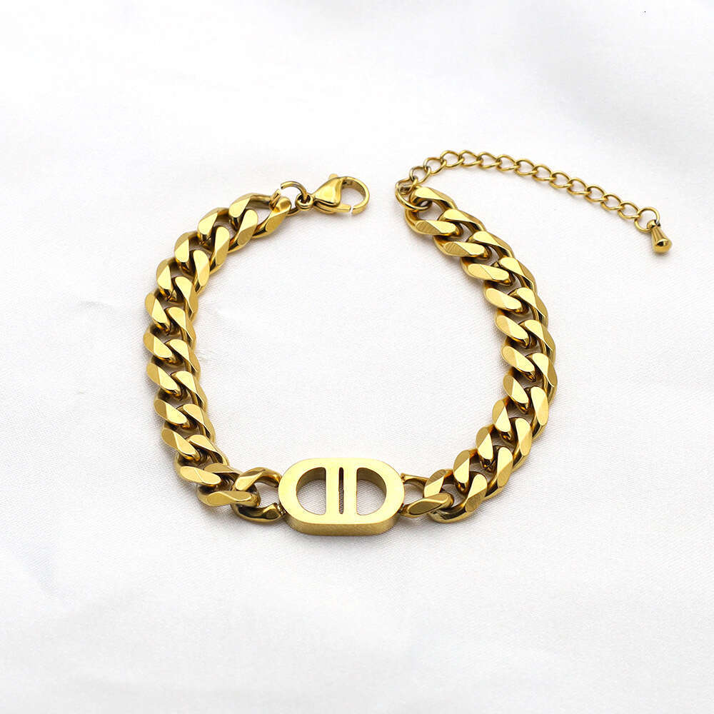 Luxury Brand Designer Jewelry Ins Style European And American Hip-Hop Trendy Cuban Chain Personality 18K Gold Double D Titanium Steel Necklace Wh