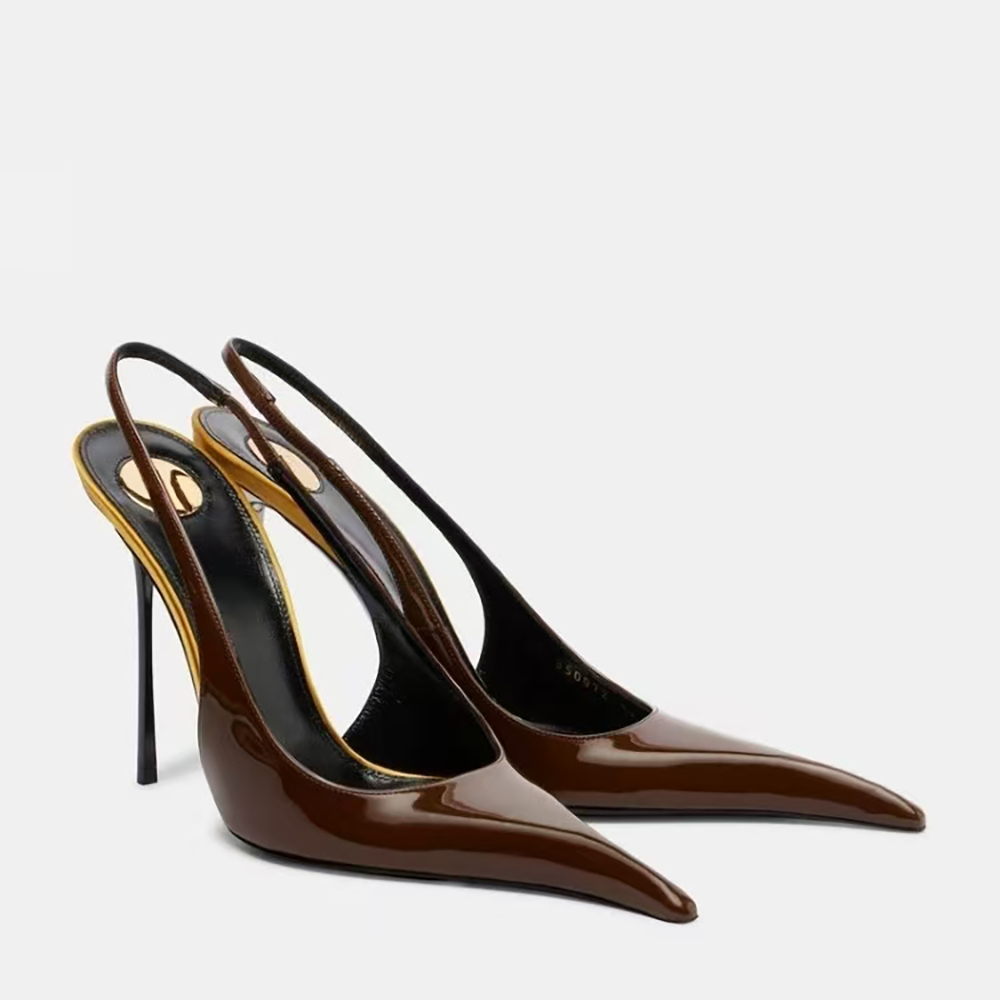 Fashion Runway Stiletto Heel Slingbacks Sandals Luxury Patent Leather Pointed Toes designer Dress Shoes Women's Party Evening Shoes size: 35-41 with box
