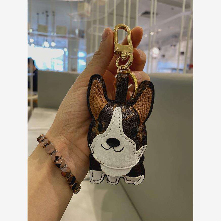 Classic Small Corgi Leather Dog Car Keychain Ring Male Bag Pendant Decoration