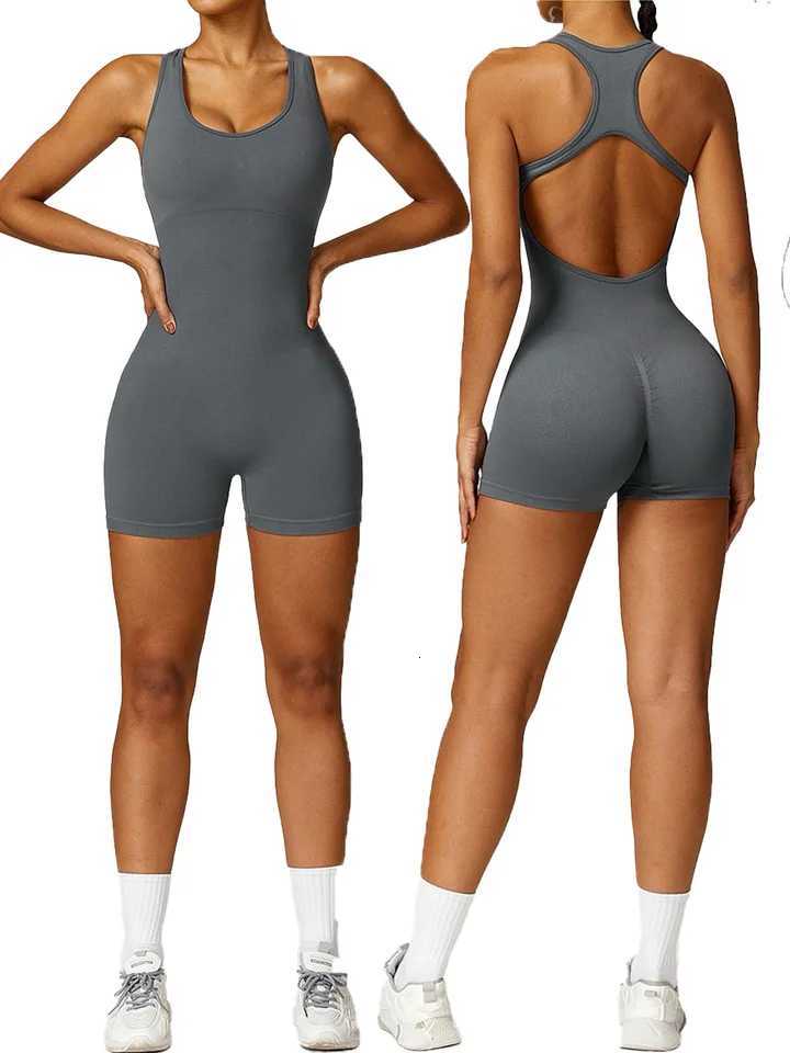 Womens Open Back Shapewear Bodysuit Square Neck Tummy Control Workout Yoga Rompers For WomenT251211