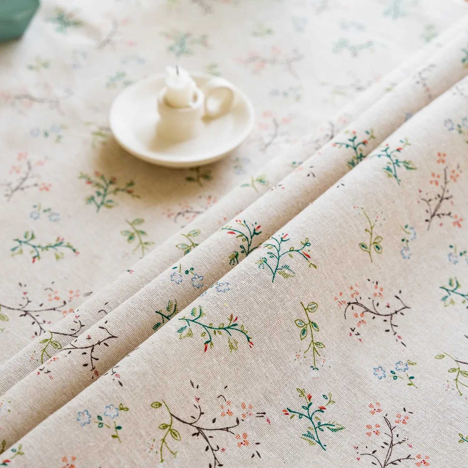 Flower Pattern Tablecloth Cotton Linen Blend Rectangular Dining Table Cover for dining Buffet Parties and Camping Decoration H251211
