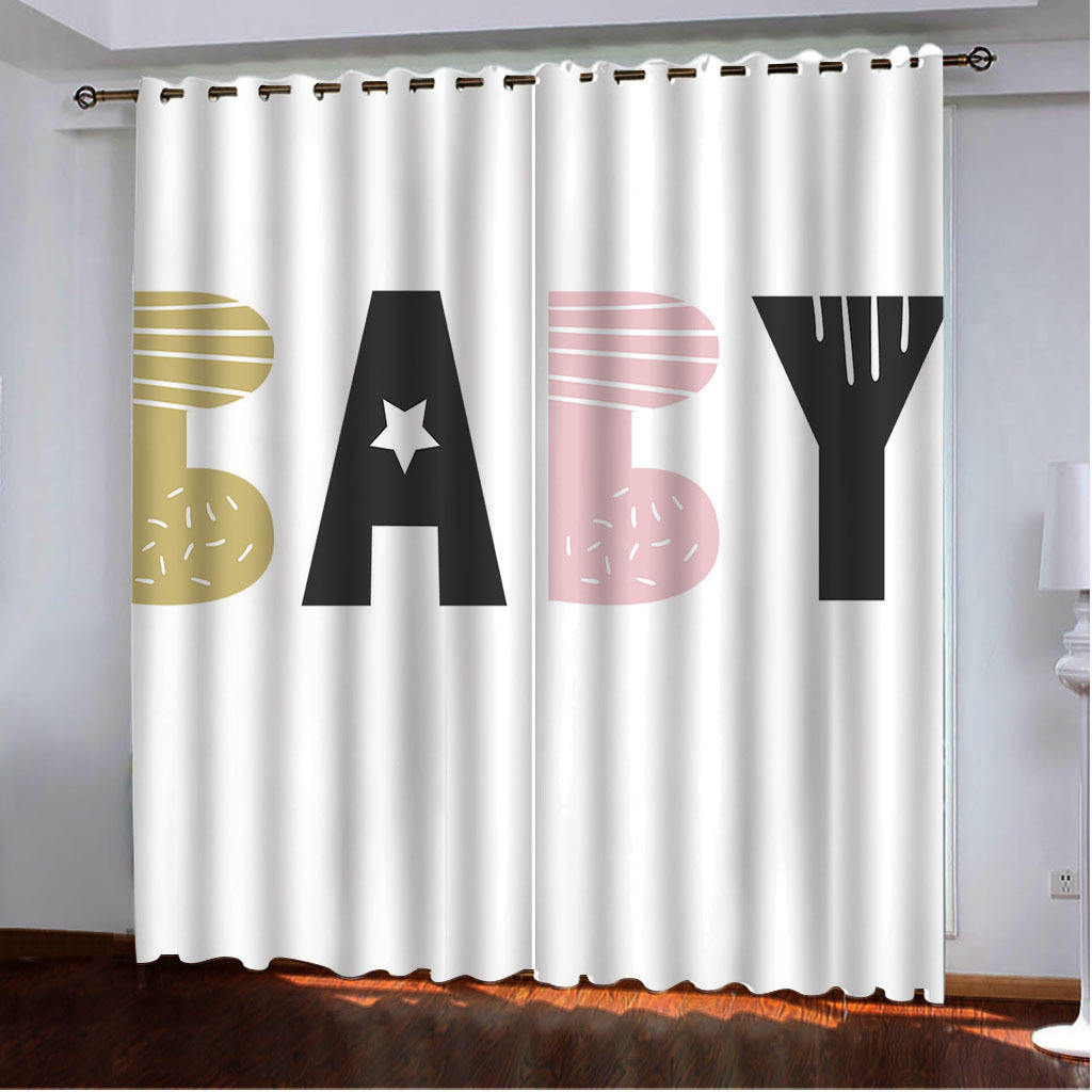 YL-37934 High-Density Blackout Curtain Letter Series, Digital Printing, Custom Patterns, Any Size.