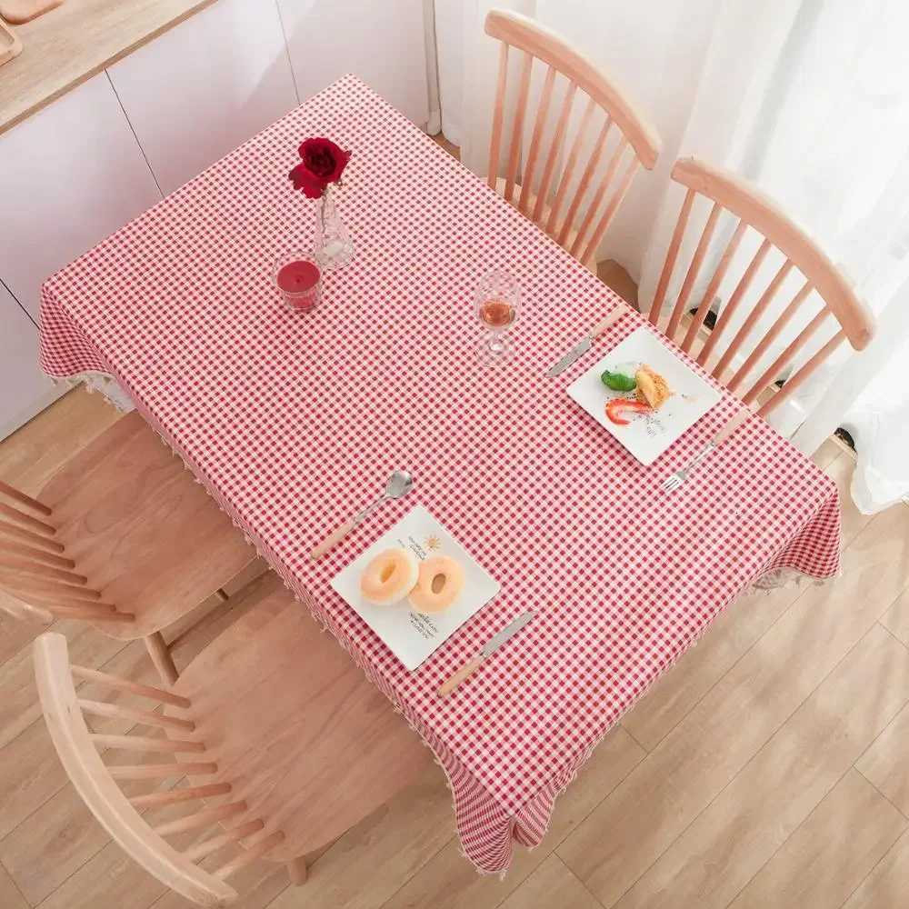 Pastoral Red and White Plaid Tablecloth Linen Cotton square Coffee Table Cloth Rectangular picnic tablecloth Tableware for Home H251211