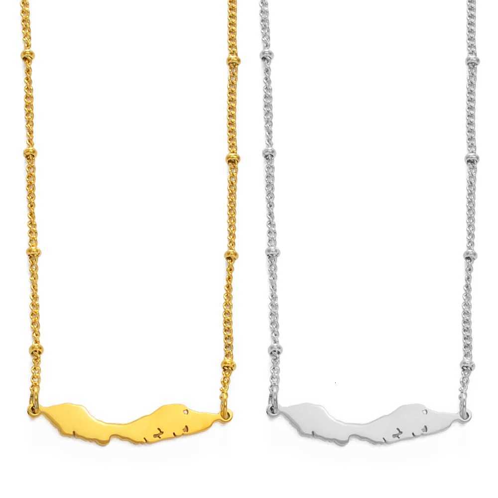 Anniyo 45cm/35cm Curacao Map Ball Chain Necklaces Charm Pendant Stainless Steel Gold Color Silver Color Jewelry 230321 M251211