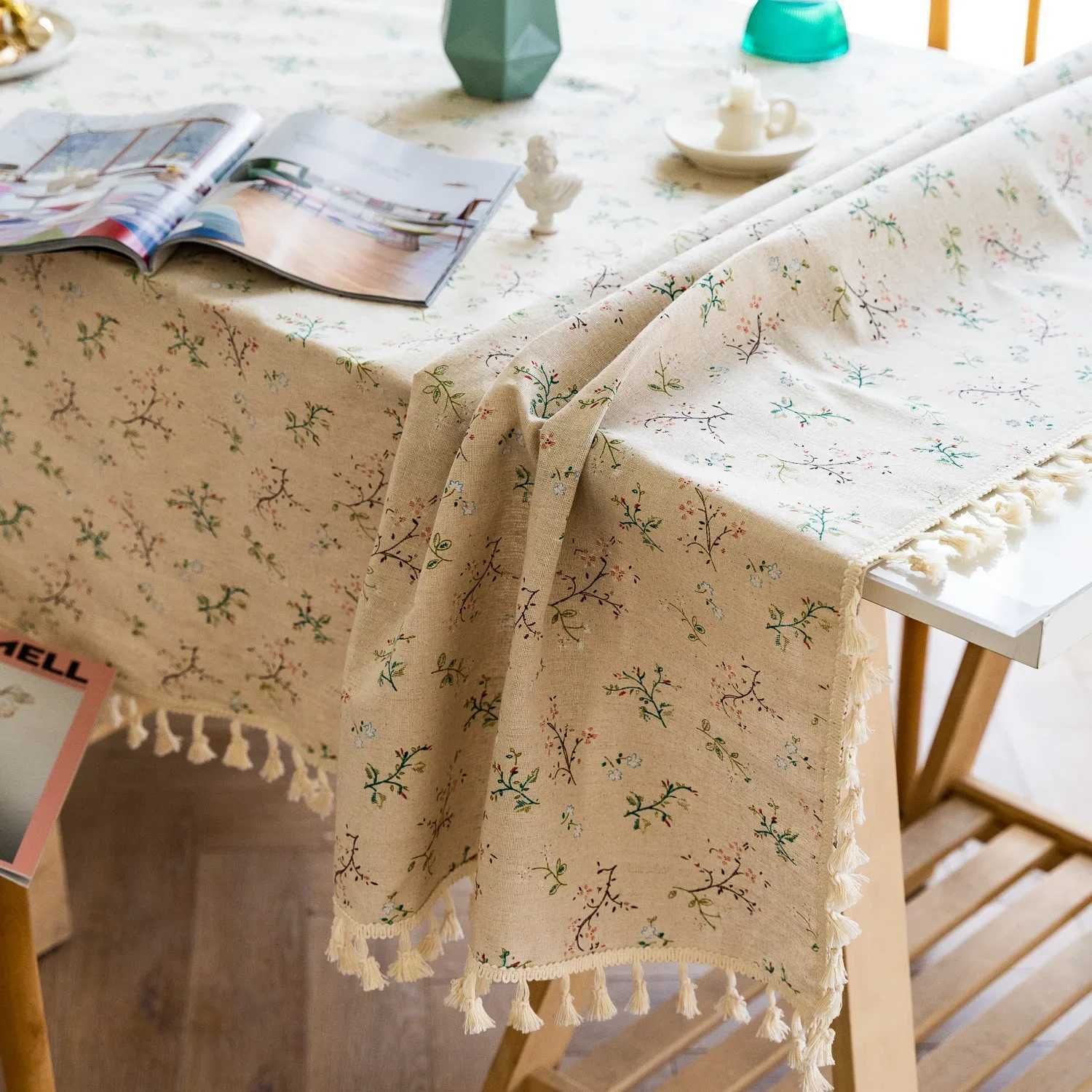 Flower Pattern Tablecloth Cotton Linen Blend Rectangular Dining Table Cover for dining Buffet Parties and Camping Decoration H251211