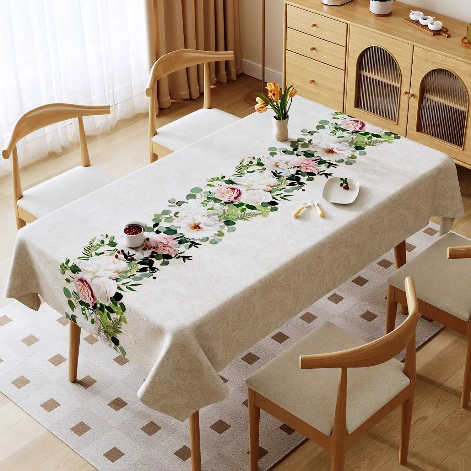 Marble Patterned Printed Tablecloth Waterproof and Oil Resistant PVC Dining Table Mat White Beige New Rectangular Table Cover H251211