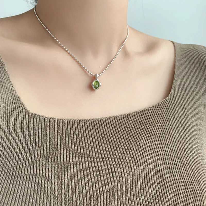 VENTFILLE 925 Sterling Silver Green Crystal Necklace for Women Girl Temperament Banquet Water Drop Jewelry Gift Dropshipping M251211