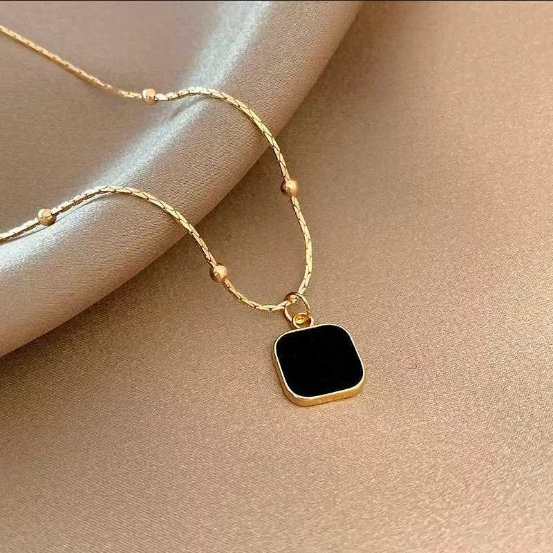 Stainless Steel Necklaces Black Exquisite Minimalist Square Pendant Choker Chains Fashion Necklace For Women Jewelry Party Gifts M251211