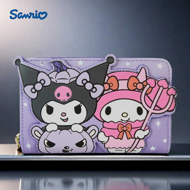 Sanrio Authentic Loungefly Kuromi And Melody Halloween Zipper Wallet Card Bag Kuromi Melody Figures Girls Anime Peripheral Gifts H251211