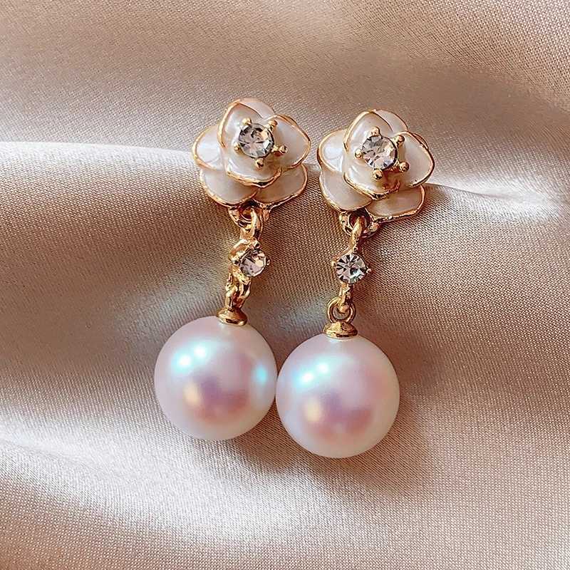 Korean Drip Oil lia wer Crystal Stud Earrings for Wen Elegant Imitation Pearl Pendant Earrings Fashion Party Jewelry Y251210