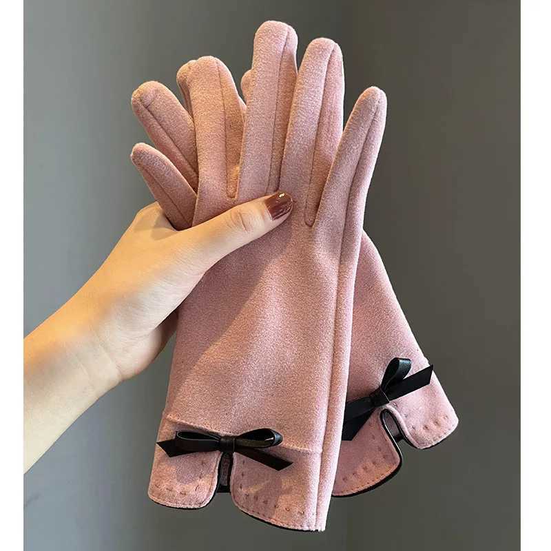 Winter womens gloves with touch screen for driving and cycling thickened fleece for warmth and warmth Korean version gentle Y251211