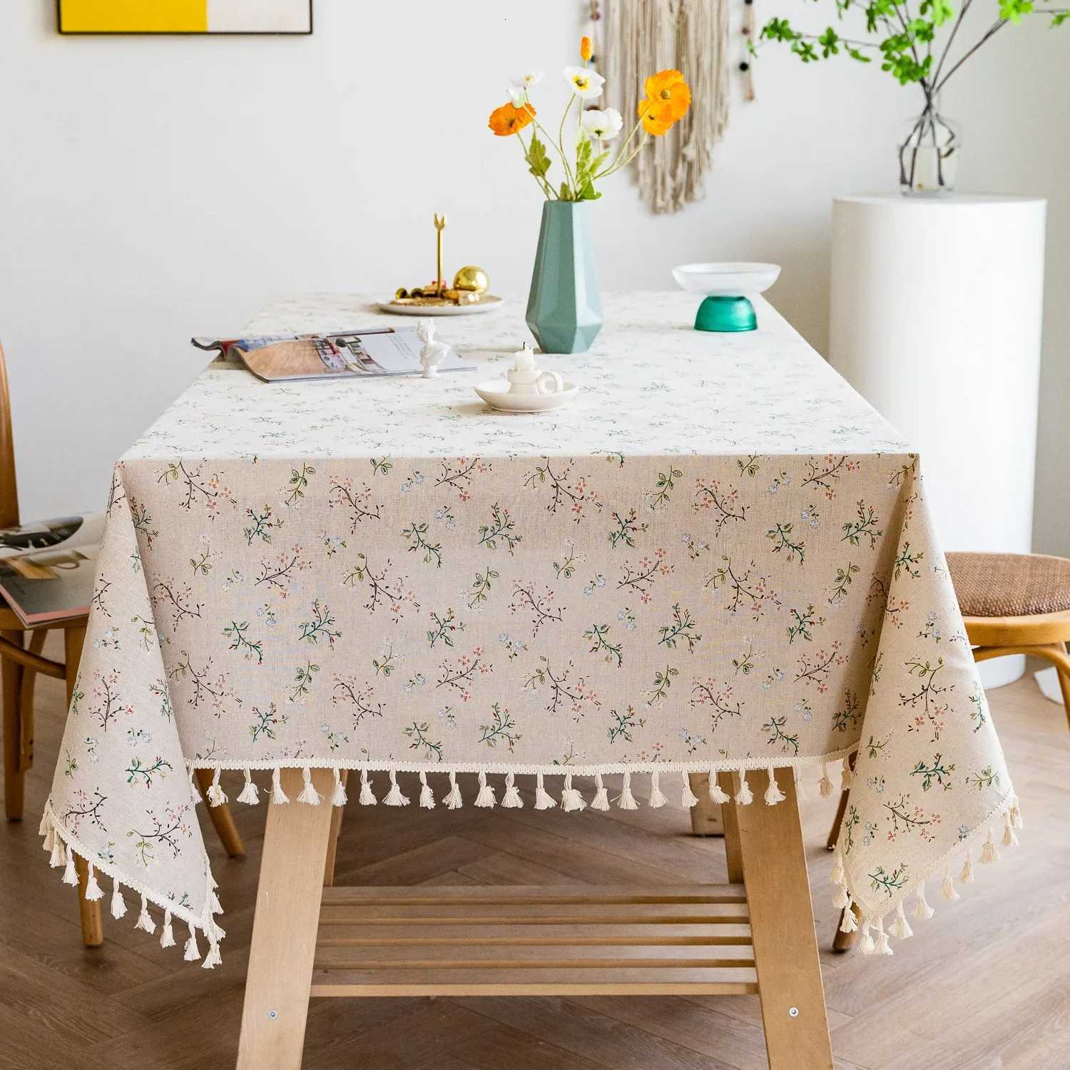 Flower Pattern Tablecloth Cotton Linen Blend Rectangular Dining Table Cover for dining Buffet Parties and Camping Decoration H251211