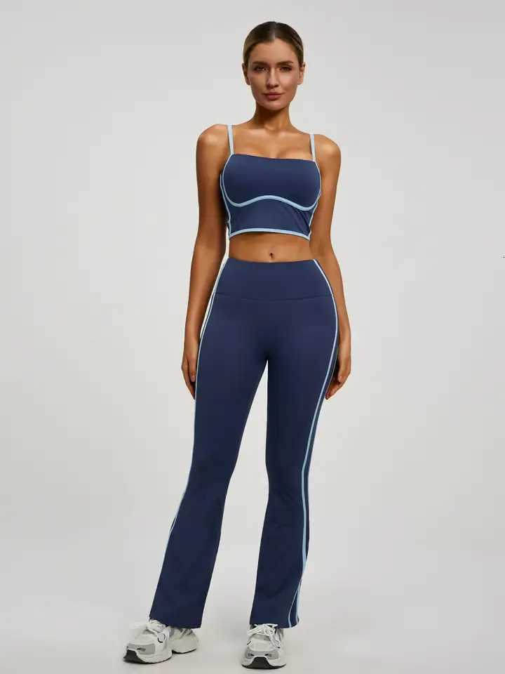 Womens Fitness Set 2-Piece Backless Tank Top High Waist Bell Bottoms Comfortable Sportswear Cute Casual YogaT251211