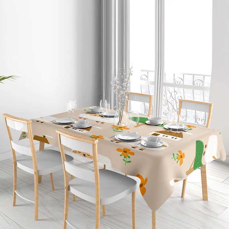 Adorable Sheep Floral Tablecloth for Home Decoration Washable Polyester Table Cover for Dining Room Various Sizes Available H251211