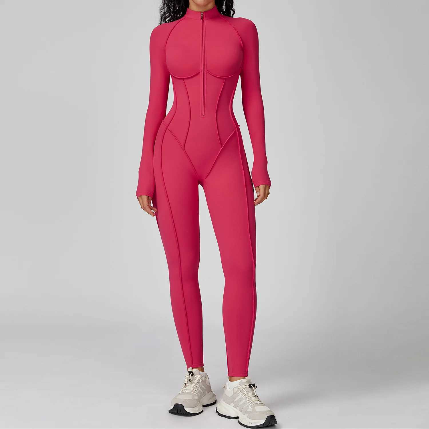 Sexy Rompers Workout Zipper Jumpsuit Long Sleeves Sports Bodysuits Women Gym Running Fitness Suits Gym Tracksuit SportswearT251211