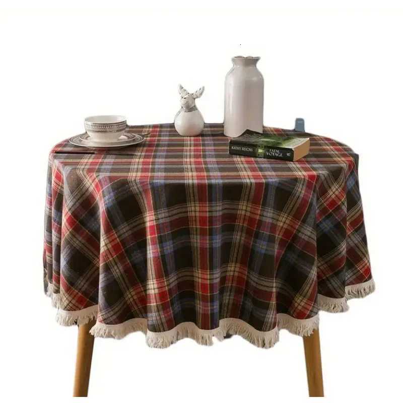 Cotton Christmas plaid tablecloth soft plaid tassel tablecloth washable round tablecloth Christmas decoration H251211