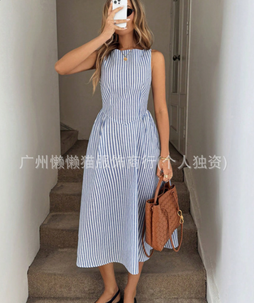 Bohemian Holiday Sundress ZANZEA Summer Elegant Maxi Dress Women Chic Striped Robe Longue Beach Party Sleeveless Dress240730
