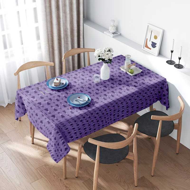 Modern Plaid Tablecloth Set Decorative Soft Velvet Dining Room Decor Purple Christmas Tree Pattern Home Decoration Throw Blanket H251211