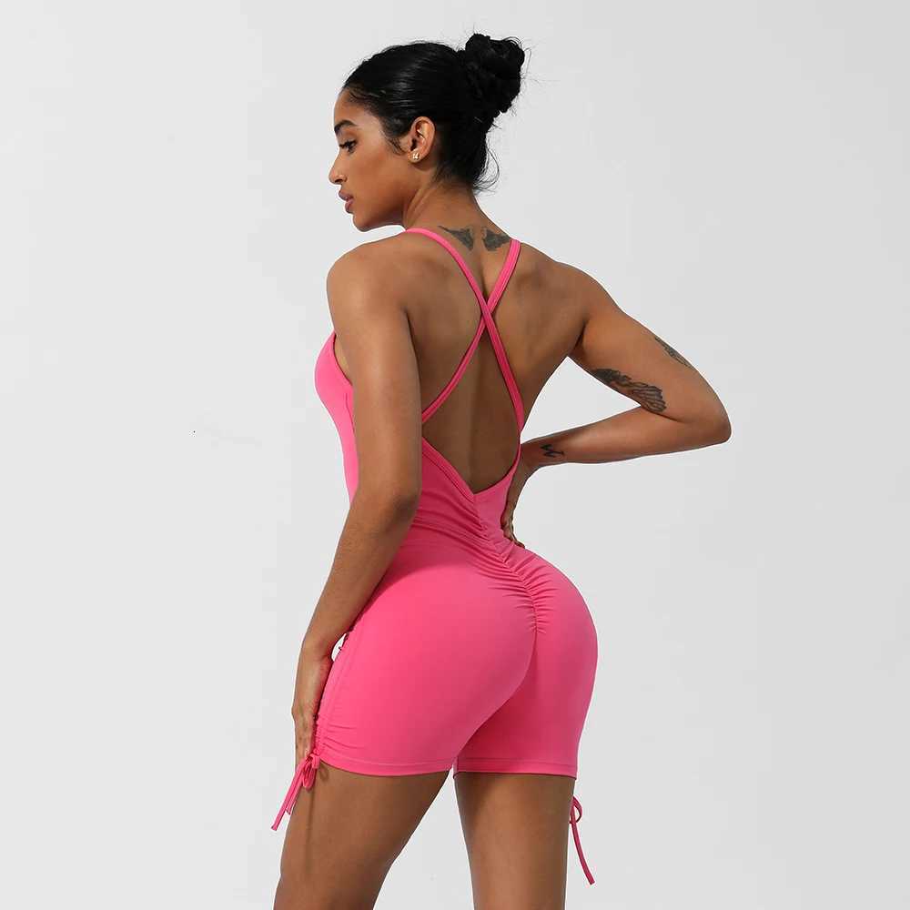 Women Yoga Jumpsuit Cross Back Padded Fitness Set Drawstring Bottom Sleeveless Beauty Back Running Workout JumpsuitT251211
