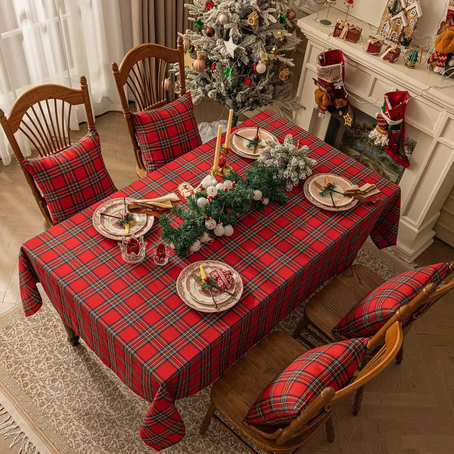 Christmas Checkered Tablecloth Rectangle Red Plaid Linen Cotton Gingham Xmas Table Cloths Winter Farmhouse Table Decor H251211