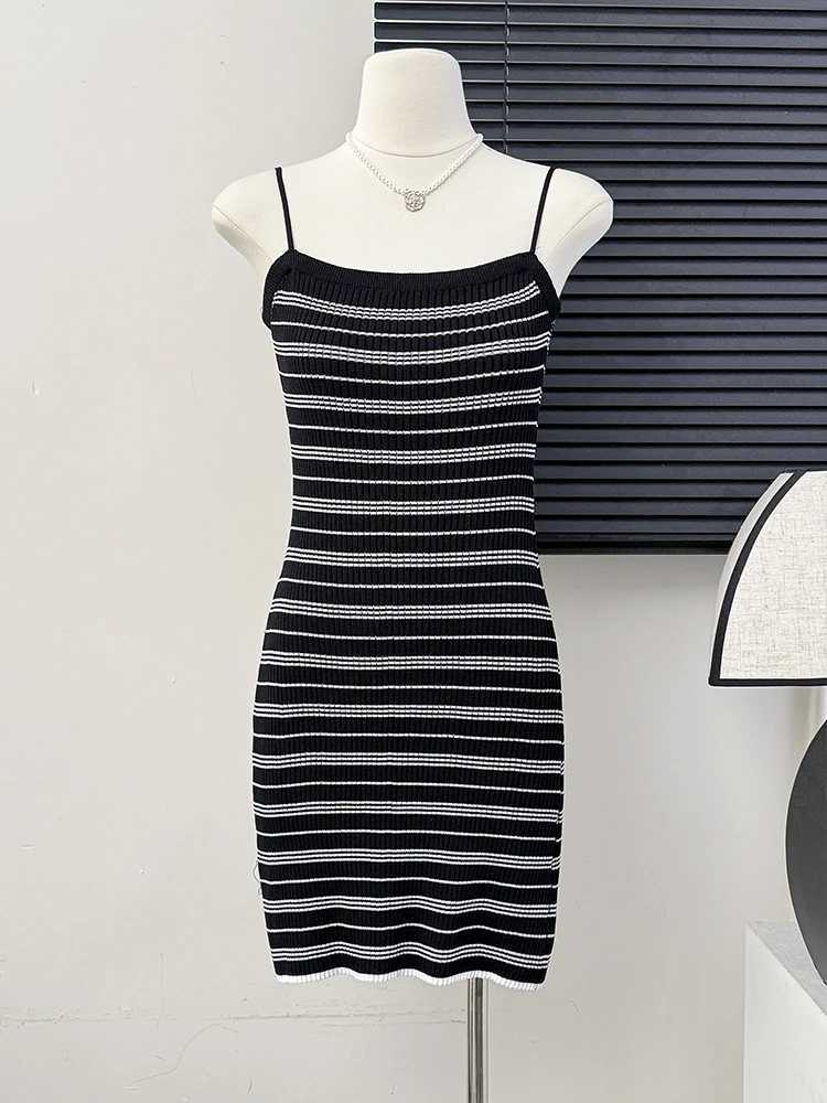 Striped Rib-knit Cami Dress Women Bodycon Spaghetti Strap Sweater Dress Summer Skinny Teen Y2K Outfit M260311