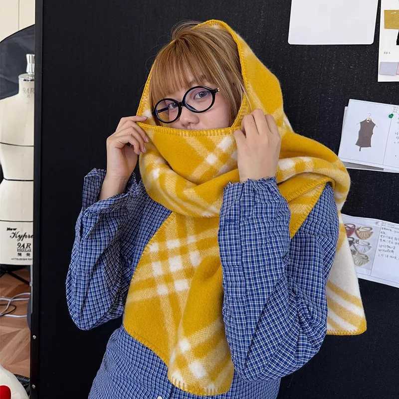 2025 New Yellow Plaid Scarf Women Autumn Winter Korean Style Warm Shawl Fashionable Neck Wrap Y251211