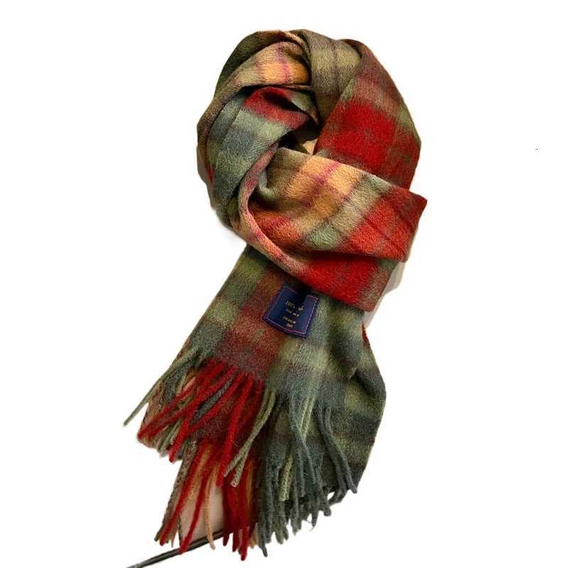 100 Pure Wool Plaid Scarf Women Winter 2025 New Green Checkered Shawl for Coat Y251211