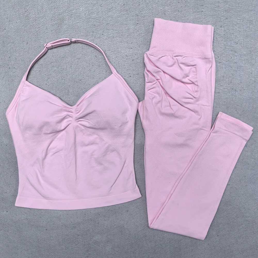 New Seamless Yoga Set Women Gym Clothing Scrunch Bum Legging Padded Tank Top Workout Outfits Fitness Sportswear SuitsT251211