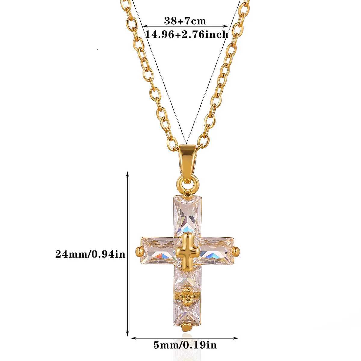 Lucky Cross CZ Cubic Zircon Necklace For Women Gold Color Stainless Steel Waterproof And Tarnish Resistant Jewelry Ramadan Gift M251211